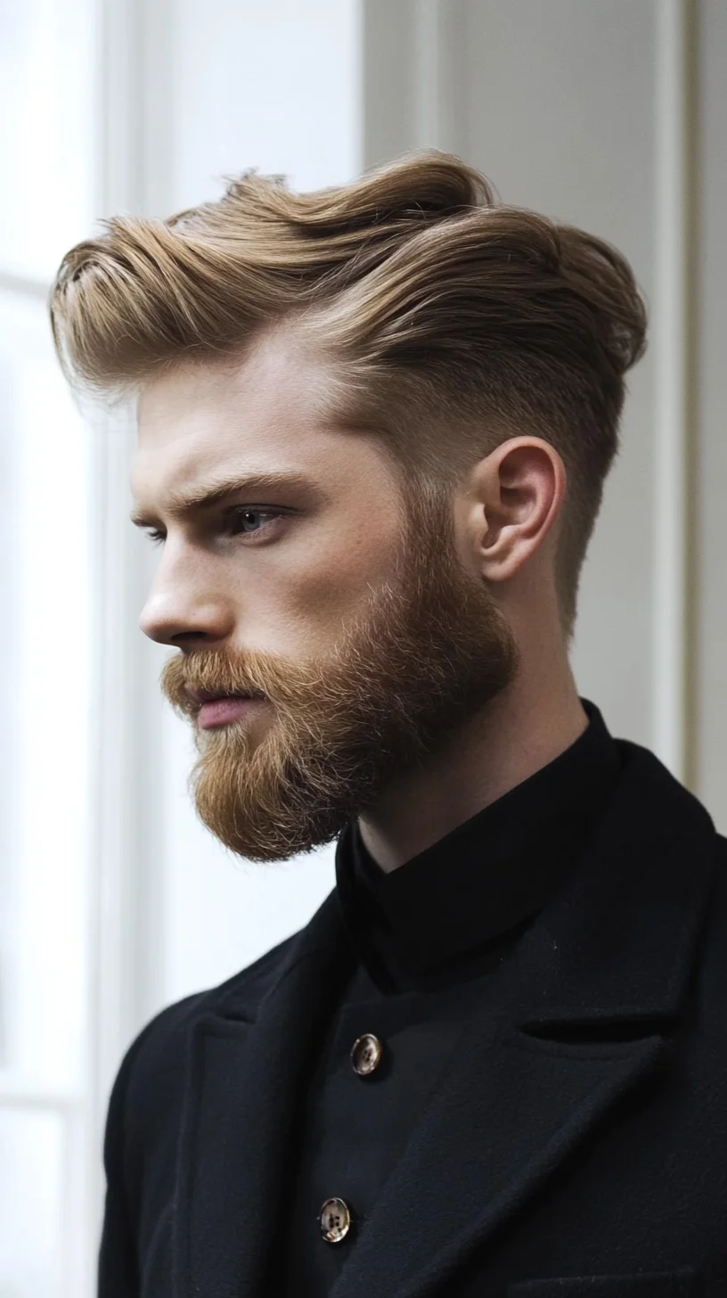 Effortlessly Chic: The Bold Textured Pompadour with Beard