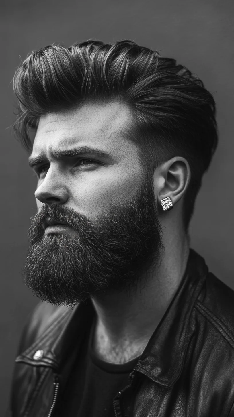 Effortlessly Chic: The Modern Textured Pompadour with Edgy Beard