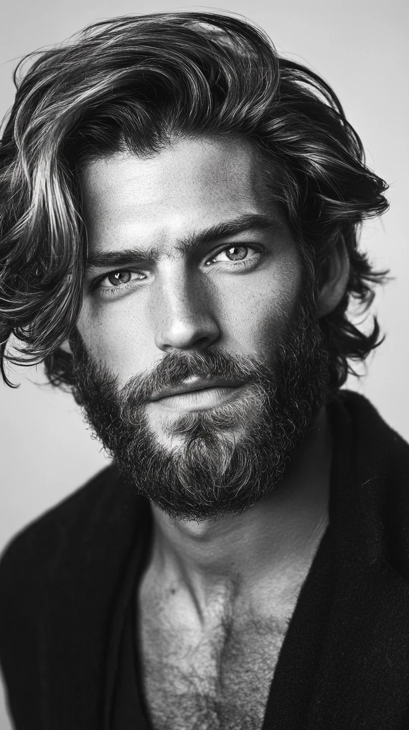 Effortlessly Chic: The Wild, Textured Waves with a Full Beard