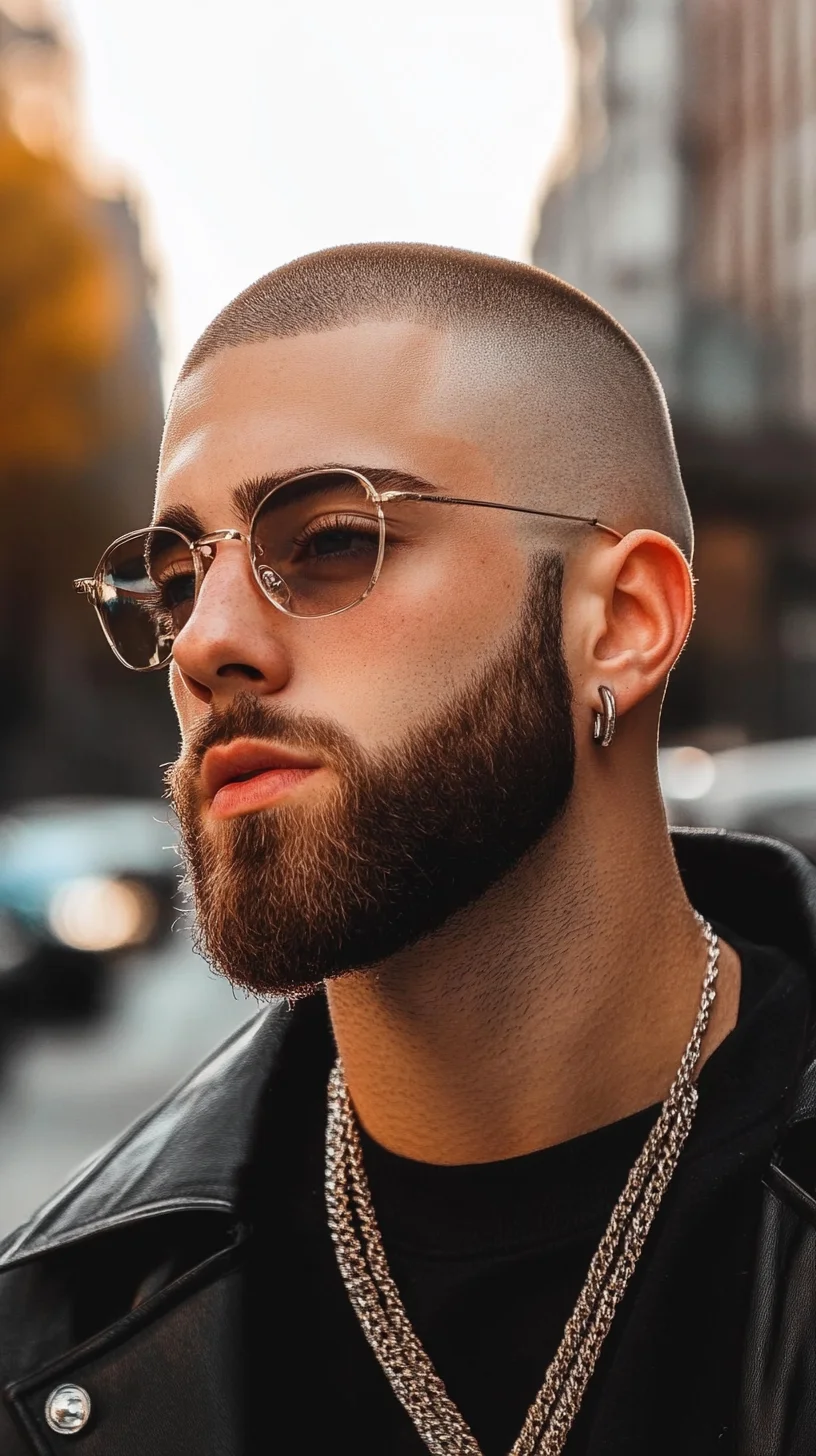 Effortlessly Cool: The Contemporary Buzz Cut with Beard for a Bold Look