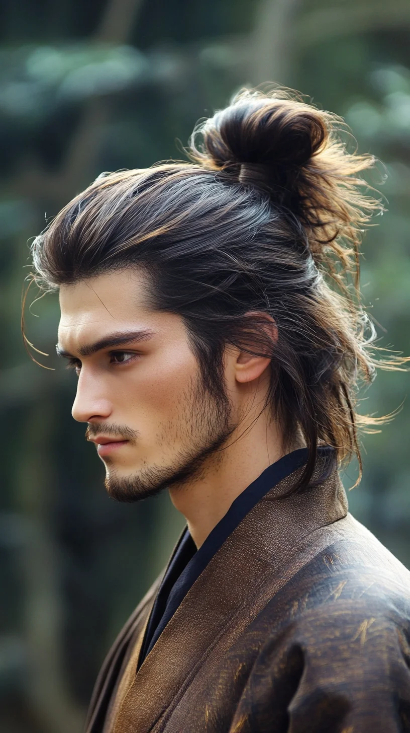 Effortlessly Cool: The Modern Man's Textured Top Knot Hairstyle