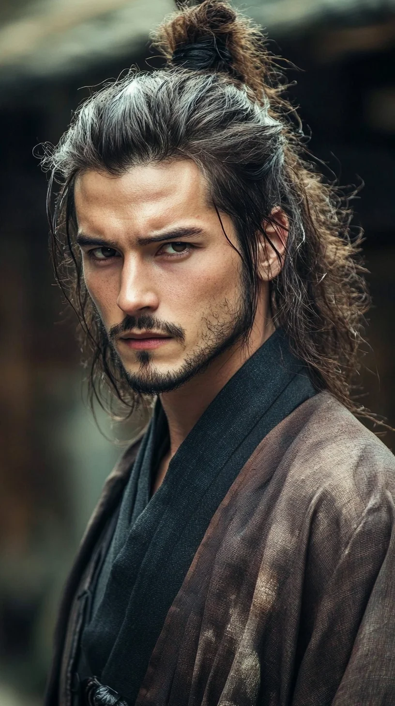 Effortlessly Cool: The Samurai-Inspired Top Knot with Flowing Undercurls