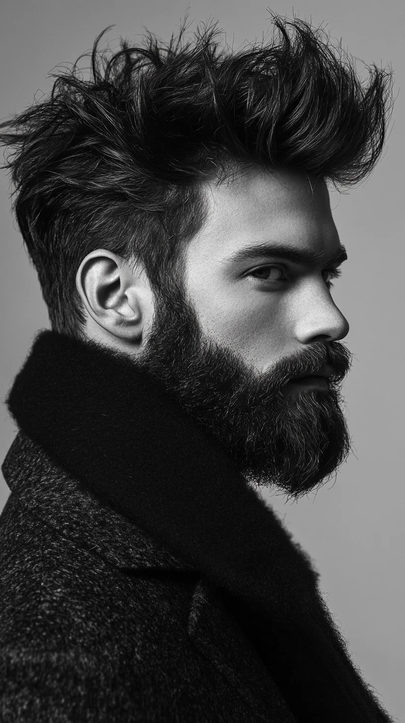 Effortlessly Edgy: The Textured Pompadour with a Fuller Beard