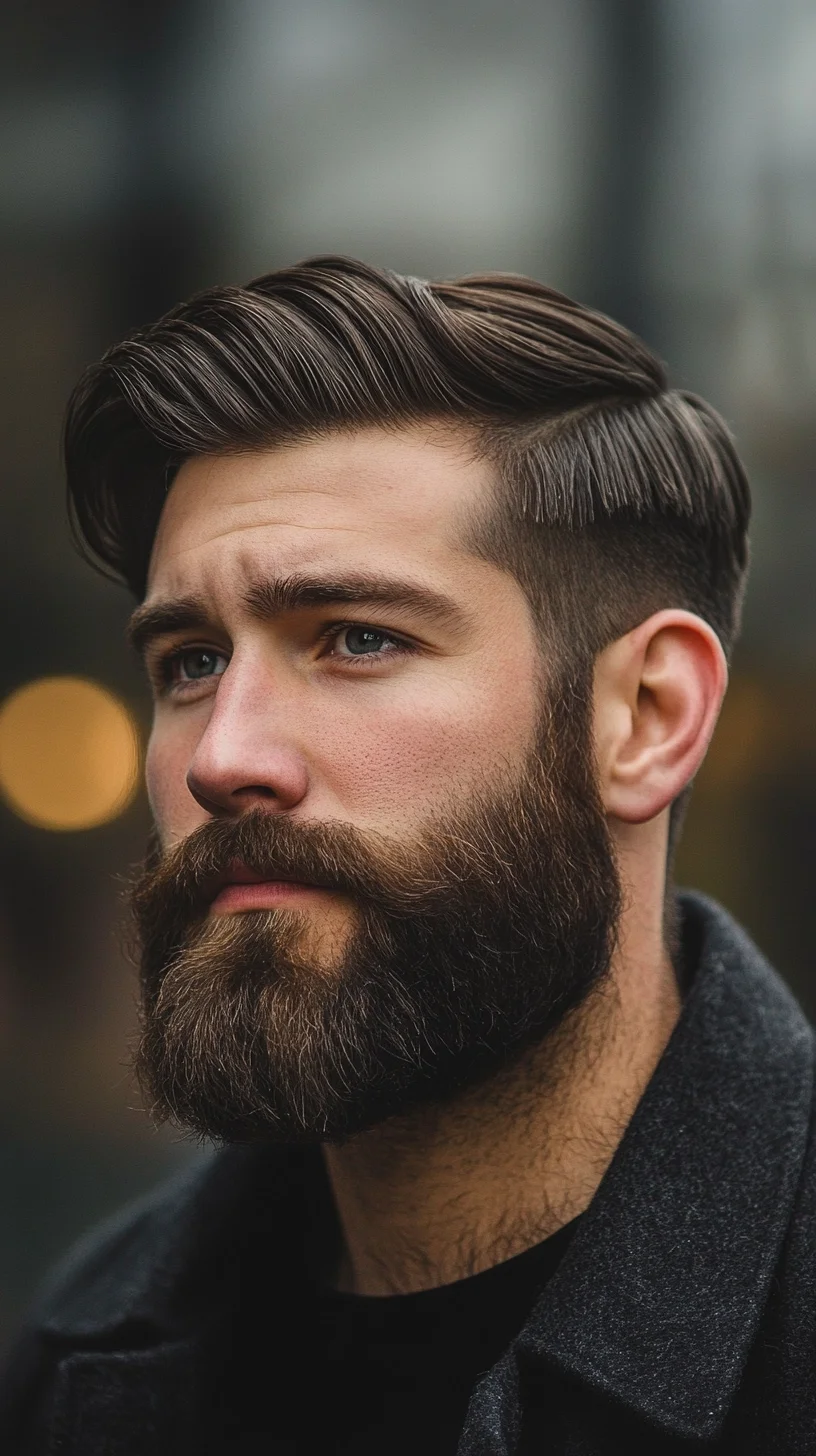 Effortlessly Stylish Comb Over with Luscious Beard: A Modern Classic