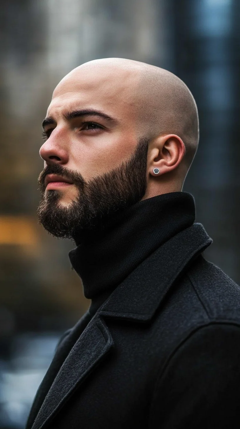 Effortlessly Stylish: The Clean Bald Look with Bold Facial Hair