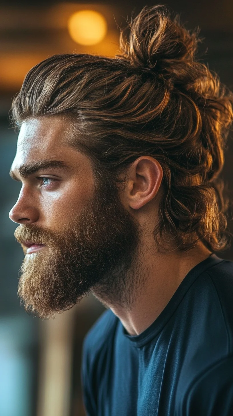 Effortlessly Stylish: The Modern Man Bun with a Full Beard