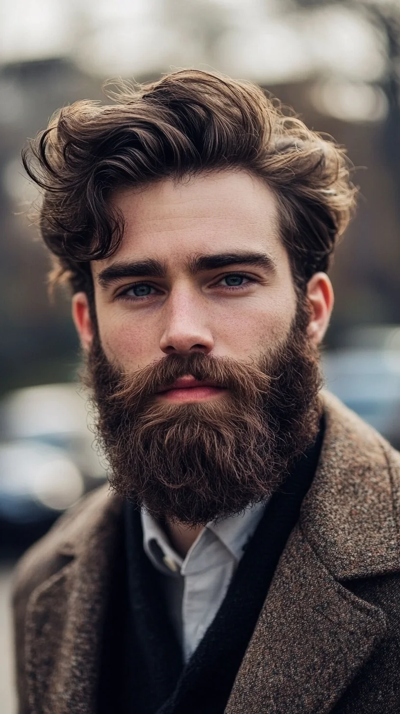 Effortlessly Stylish: The Modern Textured Hairstyle with Full Beard