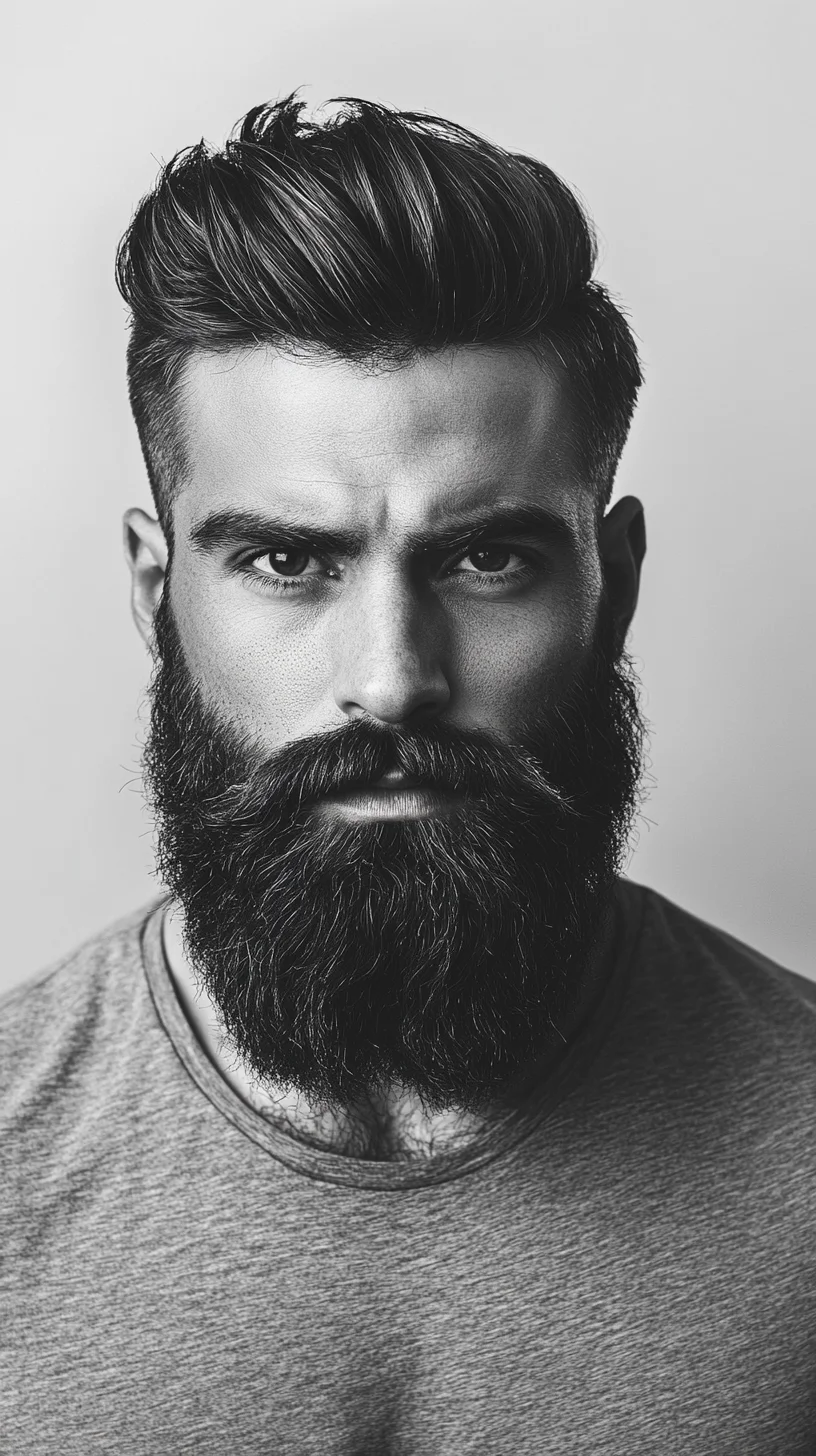 Elevate Your Look with a Bold Textured Pompadour and Full Beard Fusion