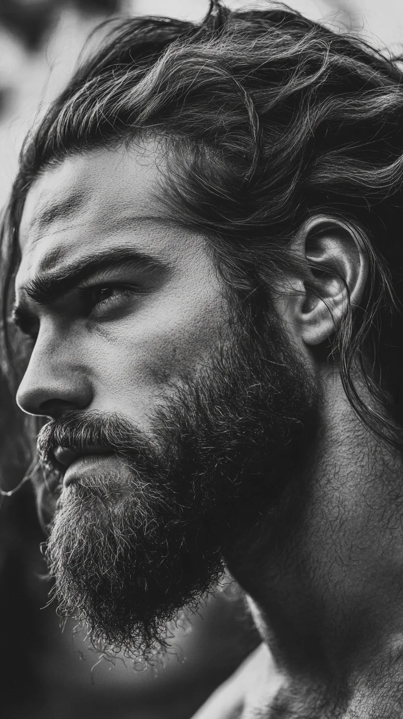 Embrace the Bold: Effortlessly Stylish Long Hair and Beard Combo