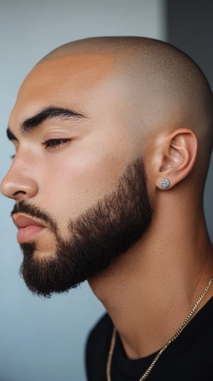 The Bold Contrast of a Clean Shaved Head with a Defined Beard